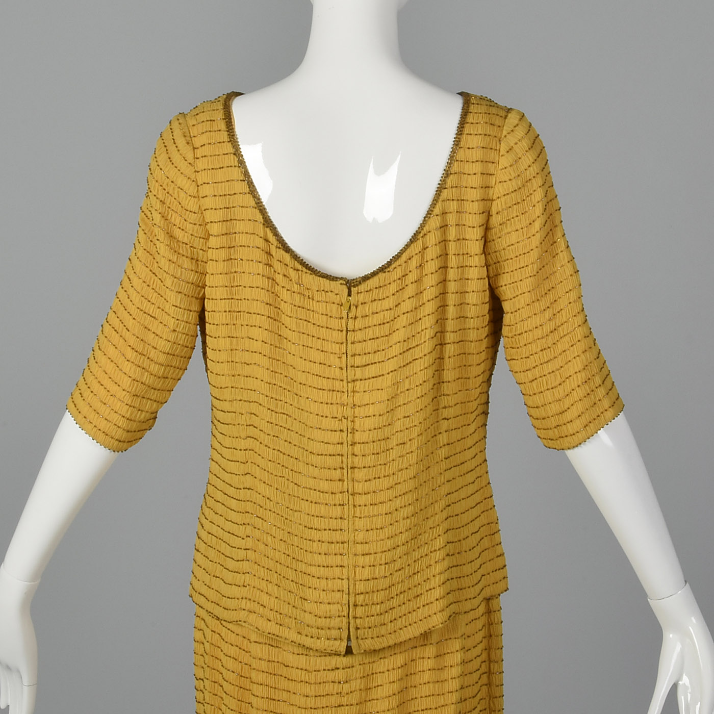 1960s Yellow Silk Dress with Beads