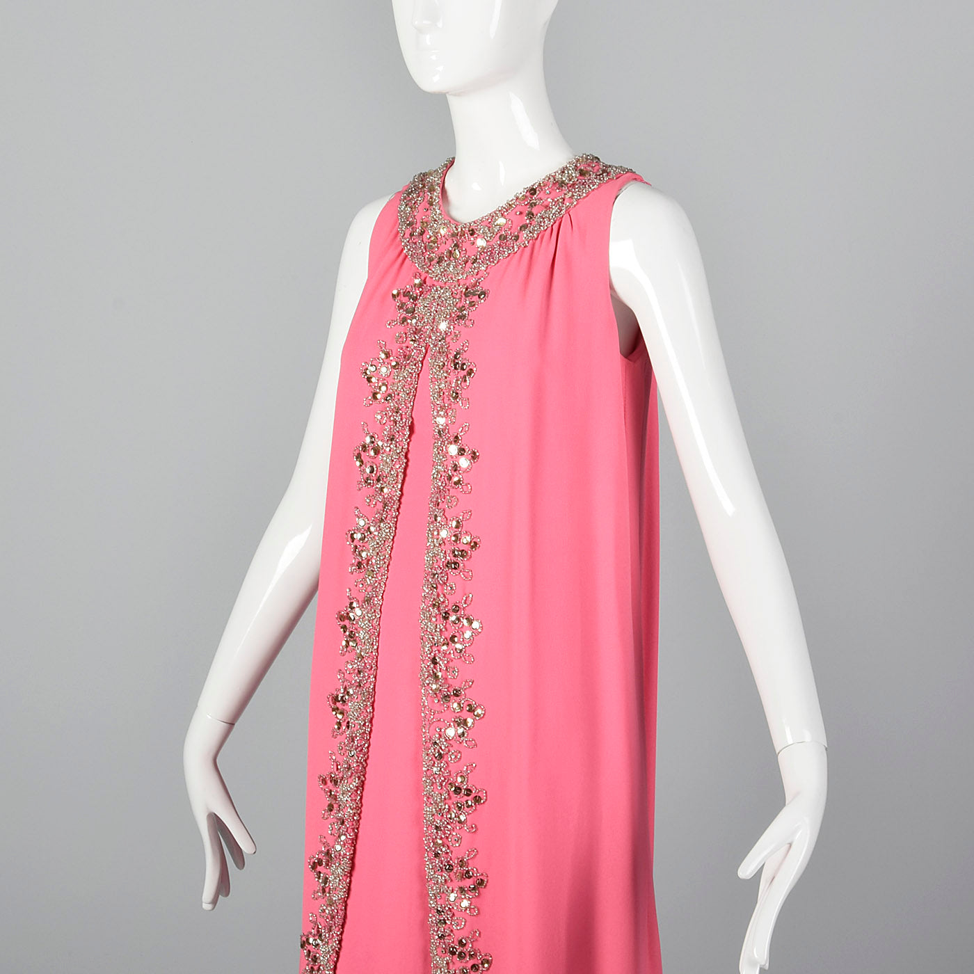 1960s Hot Pink Wiggle Dress with Beaded Float