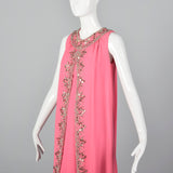 1960s Hot Pink Wiggle Dress with Beaded Float