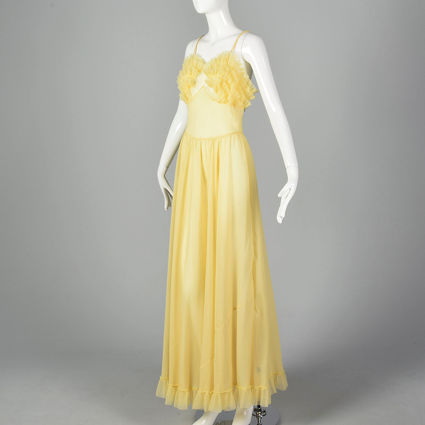 1950s Yellow Nightgown with Ruffled Bust