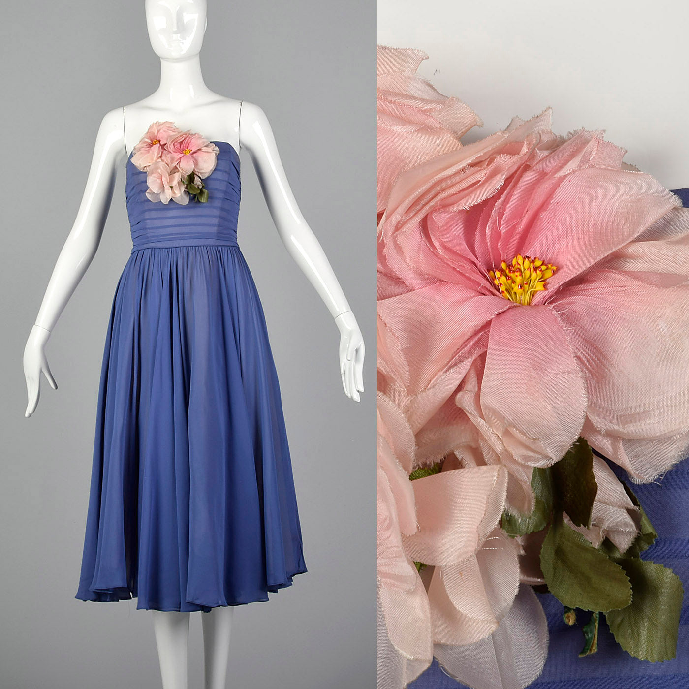 1950s Periwinkle Blue Chiffon Party Dress