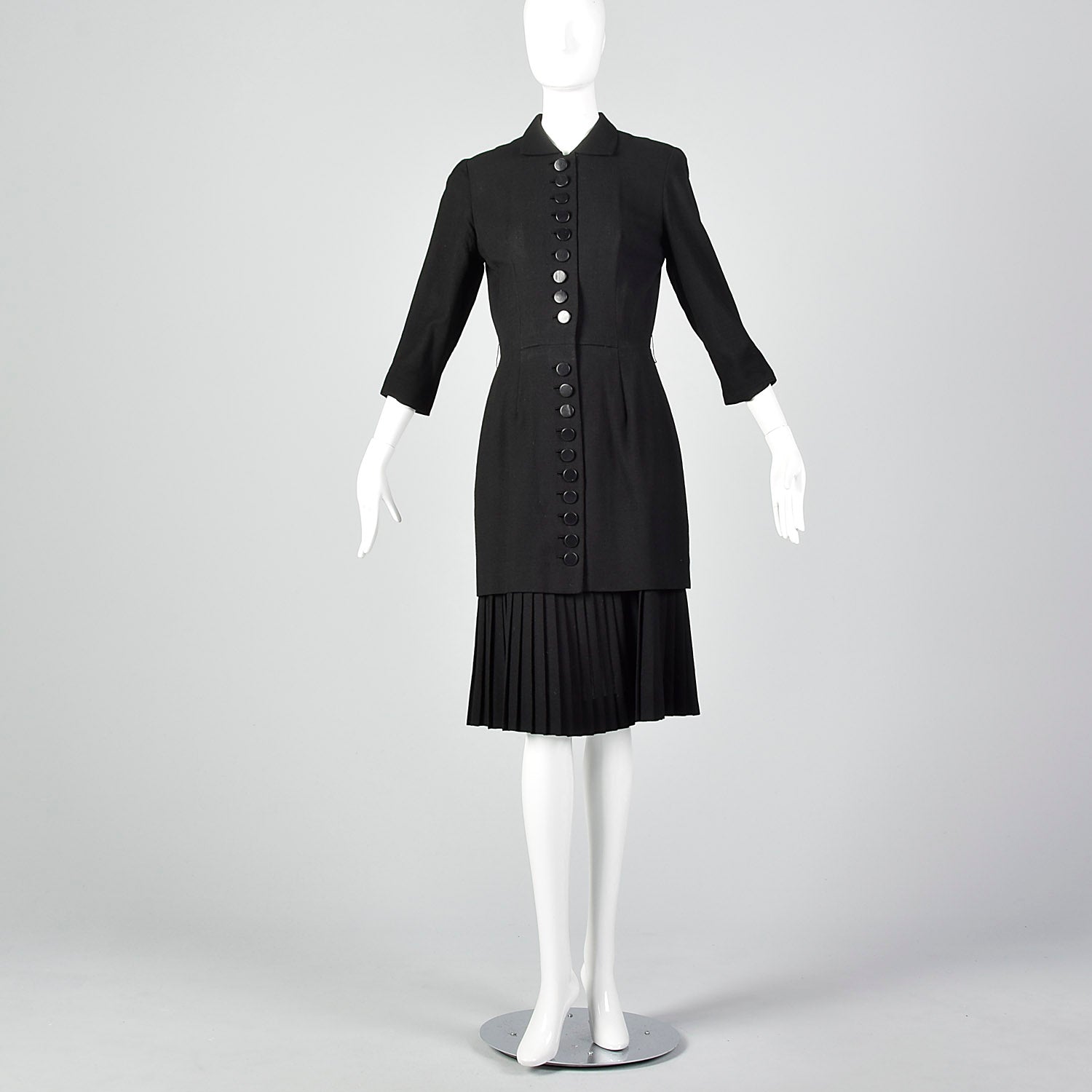 Small 1950s Black Dress with Pleated Underlay