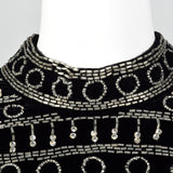 XS 1960s Beaded Black Velvet Dress