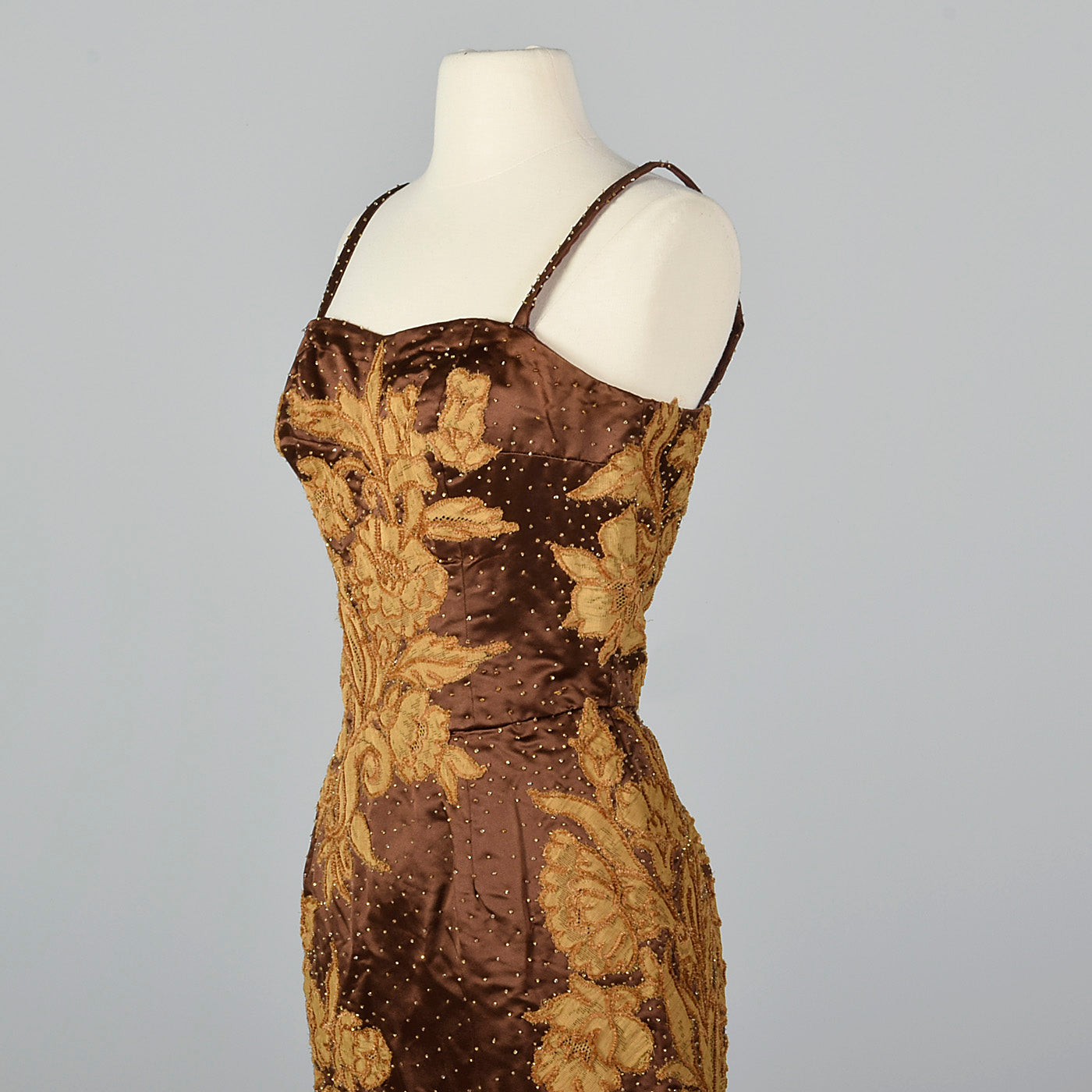 1950s Brown Dress with Lace Applique