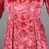 1970s Richilene Pink Burnout Velvet Empire Waist Evening Dress