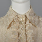 1970s Lace Blouse with Tuxedo Ruffle Front