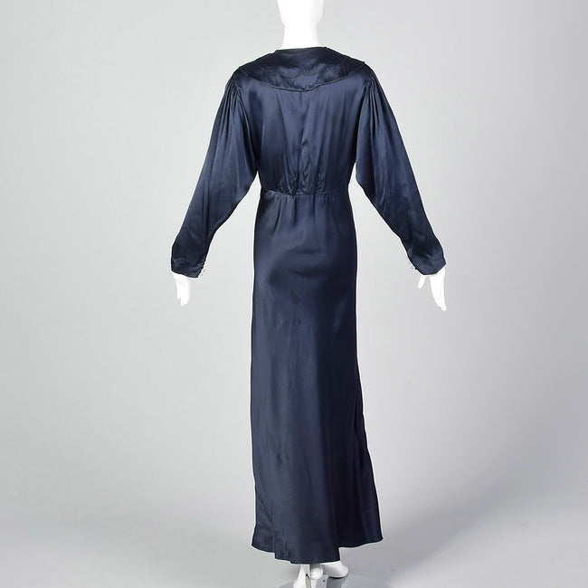 1930s Glamorous Navy Silk Dress