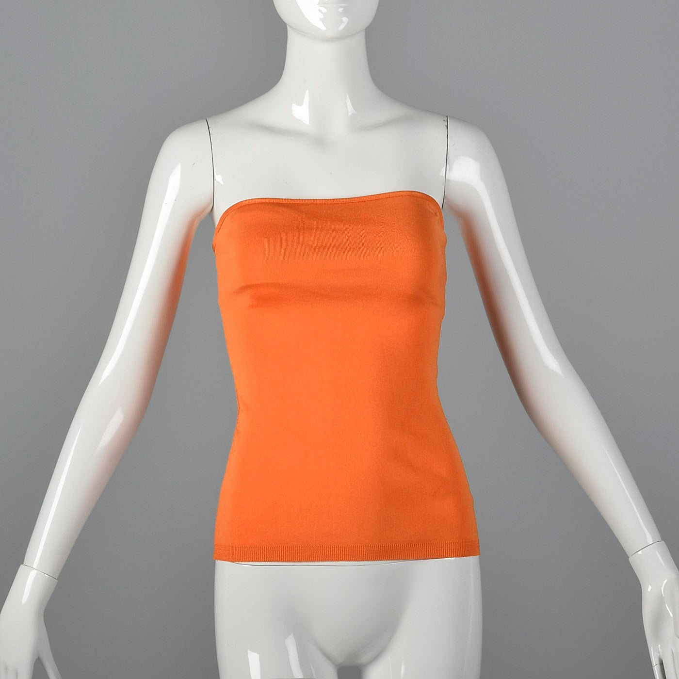 1970s Anne Klein Shiny Orange Tube Top