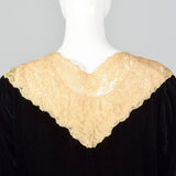 1920s Black Silk Velvet Dress with Lace Collar and Cuffs