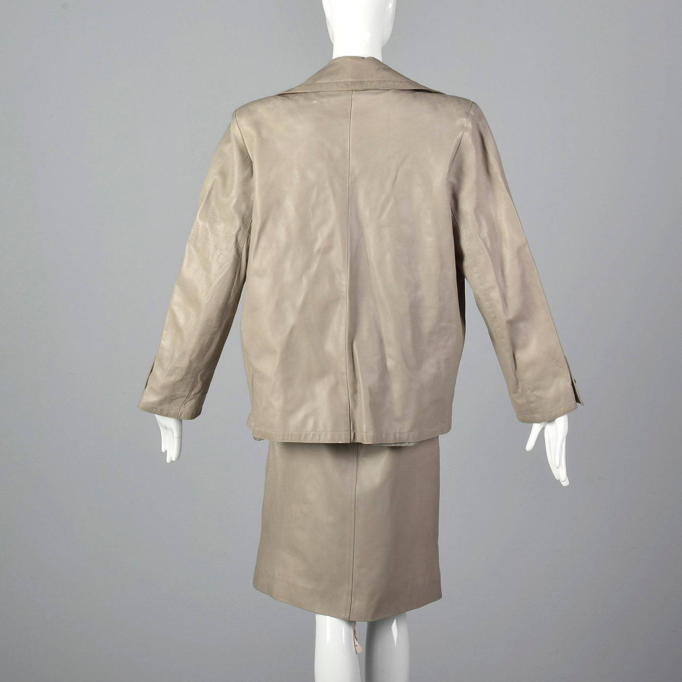 1980s Yves Saint Laurent Rive Gauche Gray Leather Skirt Suit