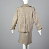 1980s Yves Saint Laurent Rive Gauche Gray Leather Skirt Suit