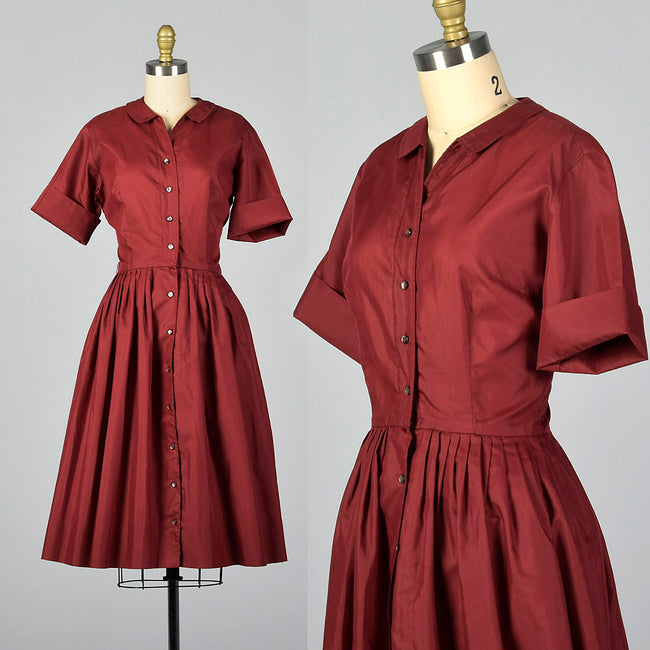 1960s Burgundy Shirt Dress