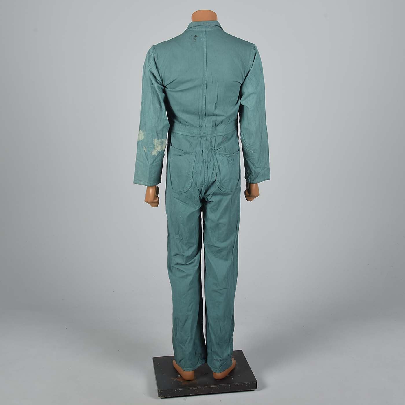 1940s Mens Green Herringbone Belted Workwear Coveralls
