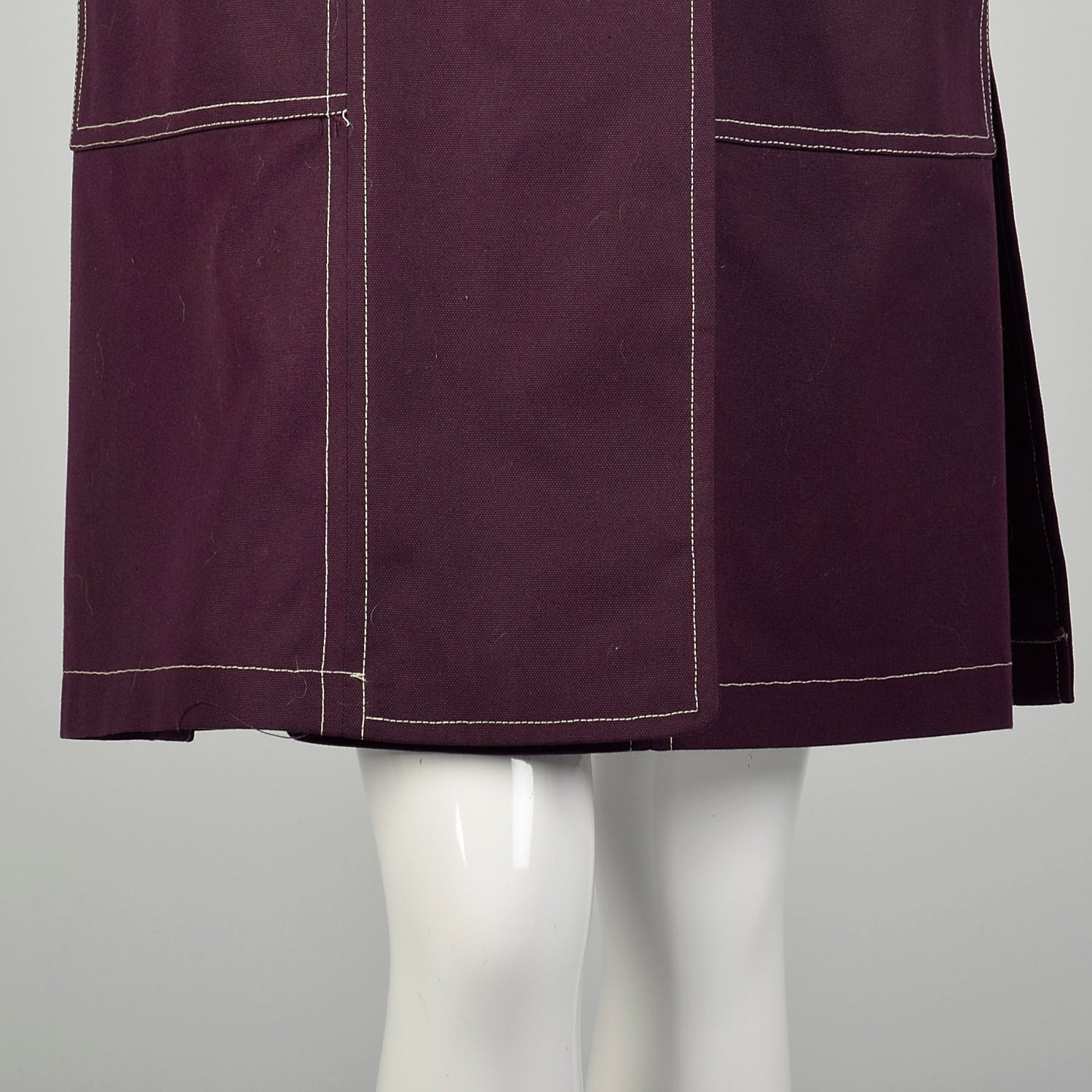 Medium 1960s Coat Aubergine Mod Double Breasted Plum Canvas Autumn Topstitched