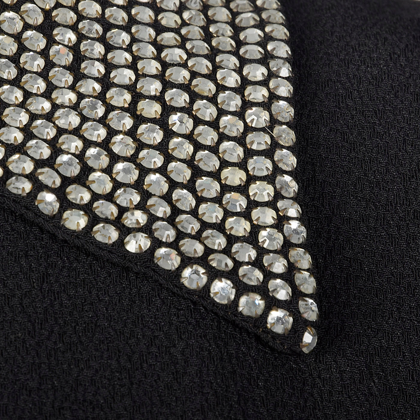 1940s Black Rayon Dress with Rhinestone Collar