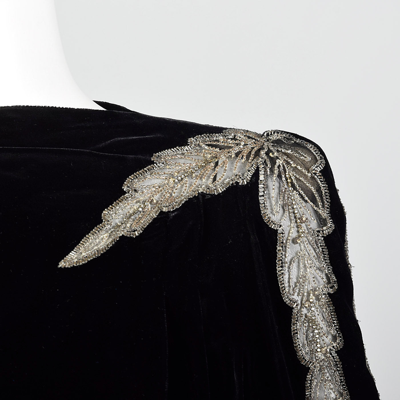 1940s Black Velvet Dress with Sheer Sleeve Design