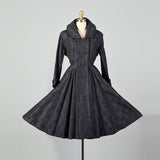 XS 1950s Via Veneto Couture Boutique Black Silk Princess Coat Made In Italy