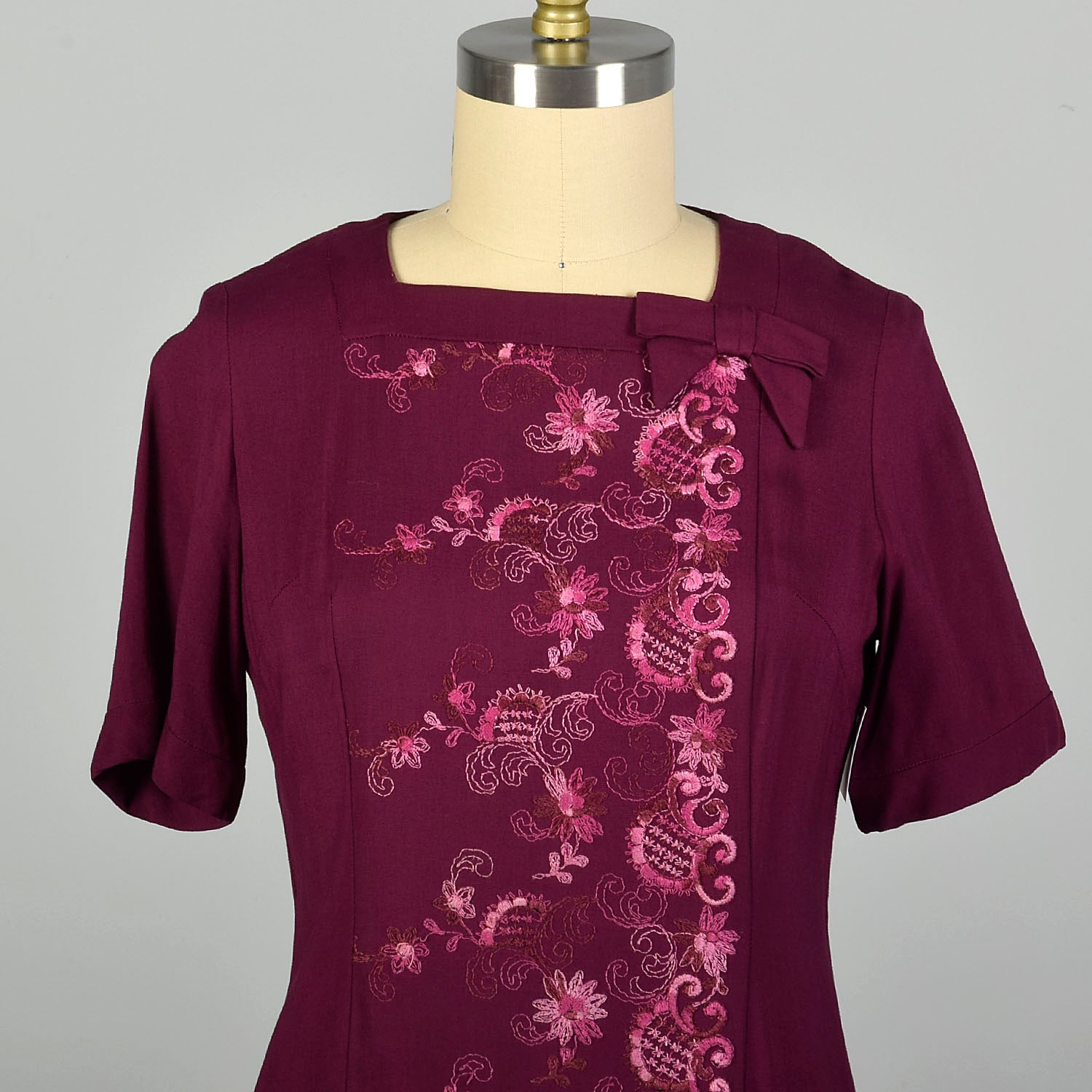 Large 1960s Fuchsia Embroidered Dress