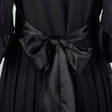 2000s Catherine Malandrino Black Silk Dress with Tie Back Waist