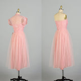Small 1950s Strapless 2pc Set Pink Lace Tulle Evening Party Prom Dress