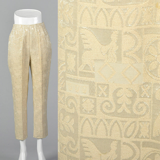 1950s Ivory Brocade Cigarette Pants