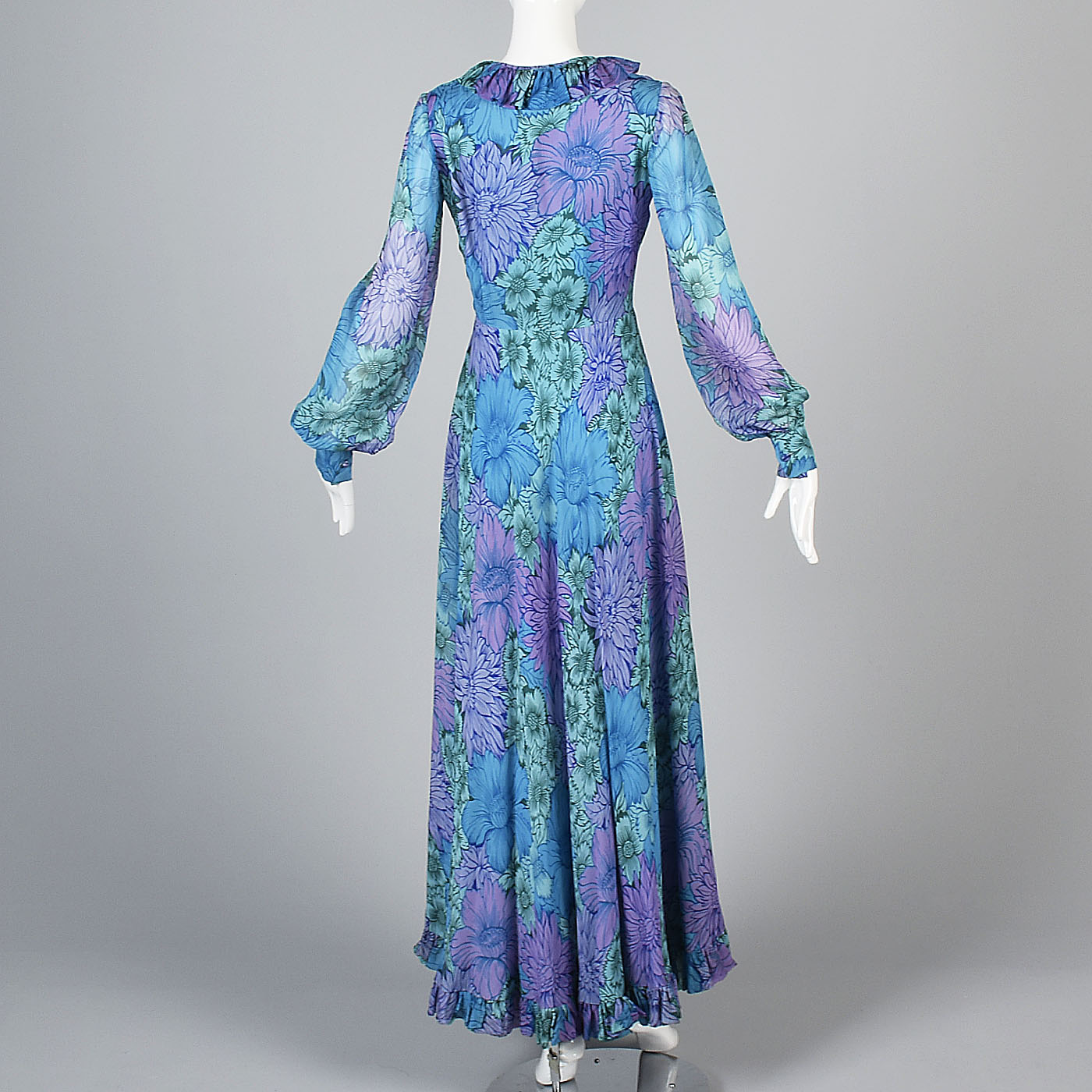 1960s La Mendola Silk Maxi Dress in a Blue Floral Signature Print