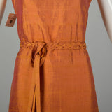 Small 1990s Orange Red Gold Silk Dupioni Sharkskin Dress with Belt and Accessories