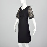 1960s Black Lace Sleeve Shift Dress