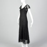 1930s Black Lace Dress with Sheer Flutter Sleeves