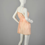 XL 1920s Step In Pink Silk Slip with Tieback Waist