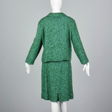 1960s Two Piece Green Tweed Suit