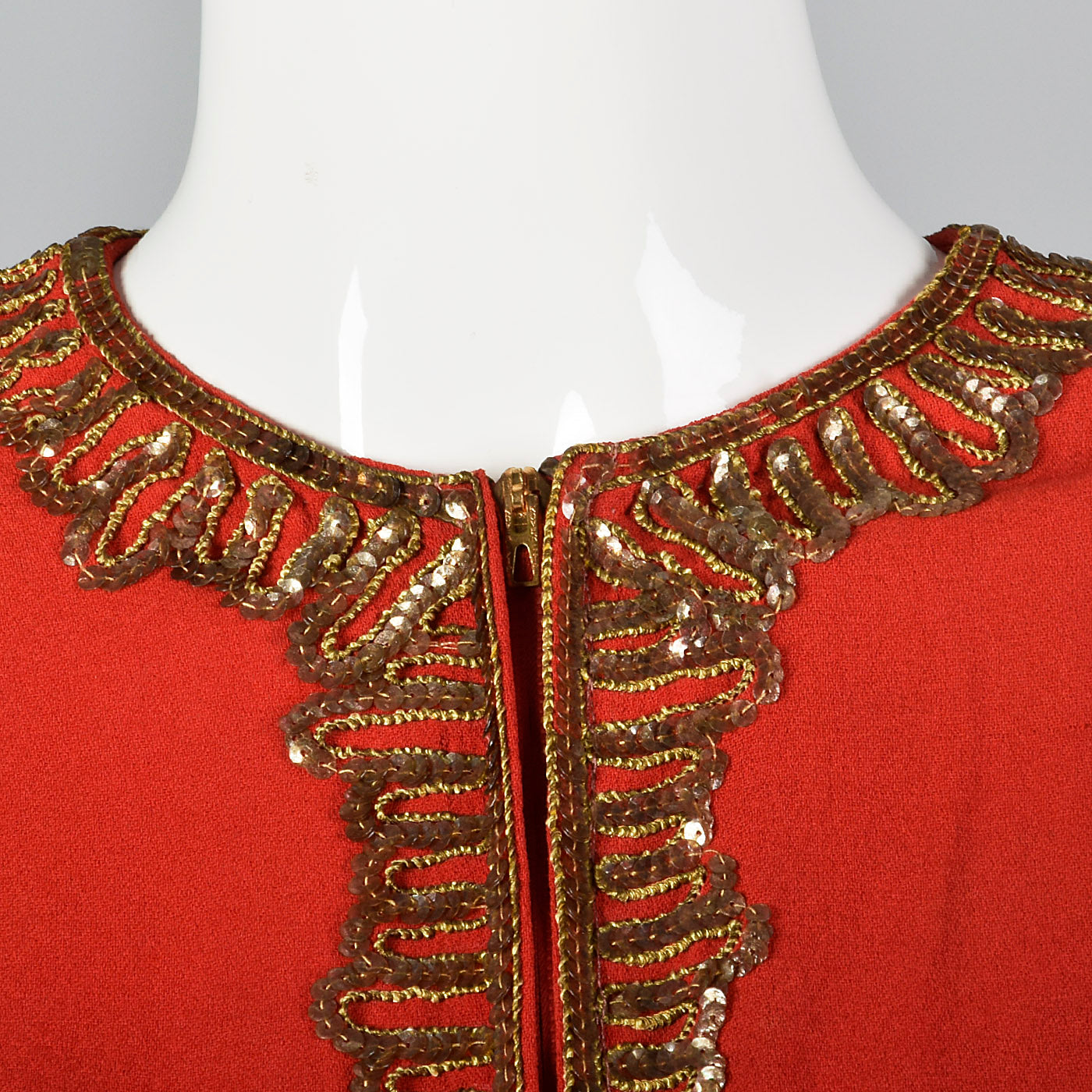 1940s Red Crepe Evening Dress & Matching Jacket with Sequin Trim