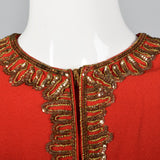 1940s Red Crepe Evening Dress & Matching Jacket with Sequin Trim