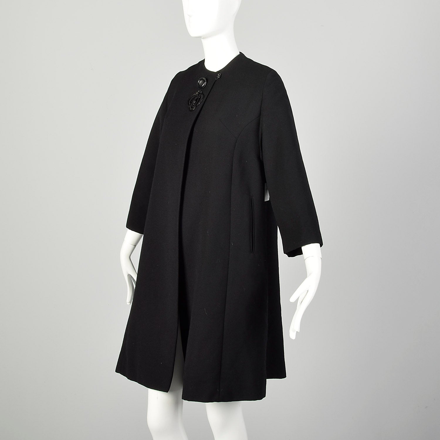 Small 1950s Swing Coat Elegant Winter Black Beaded Outerwear