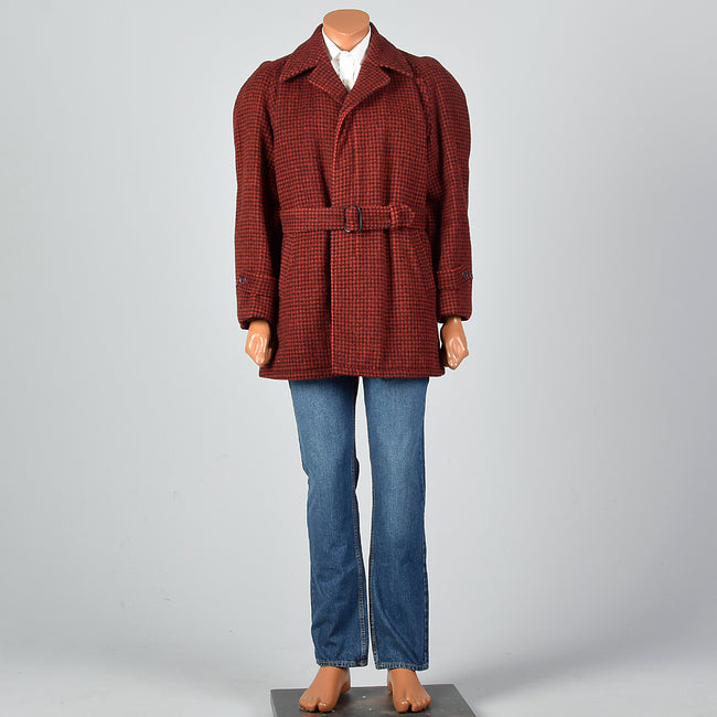 1950s Men's Red Plaid Belted Winter Workwear Coat