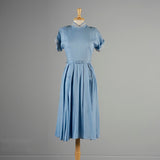1950s Blue Short Sleeve Dress with Mohair Details