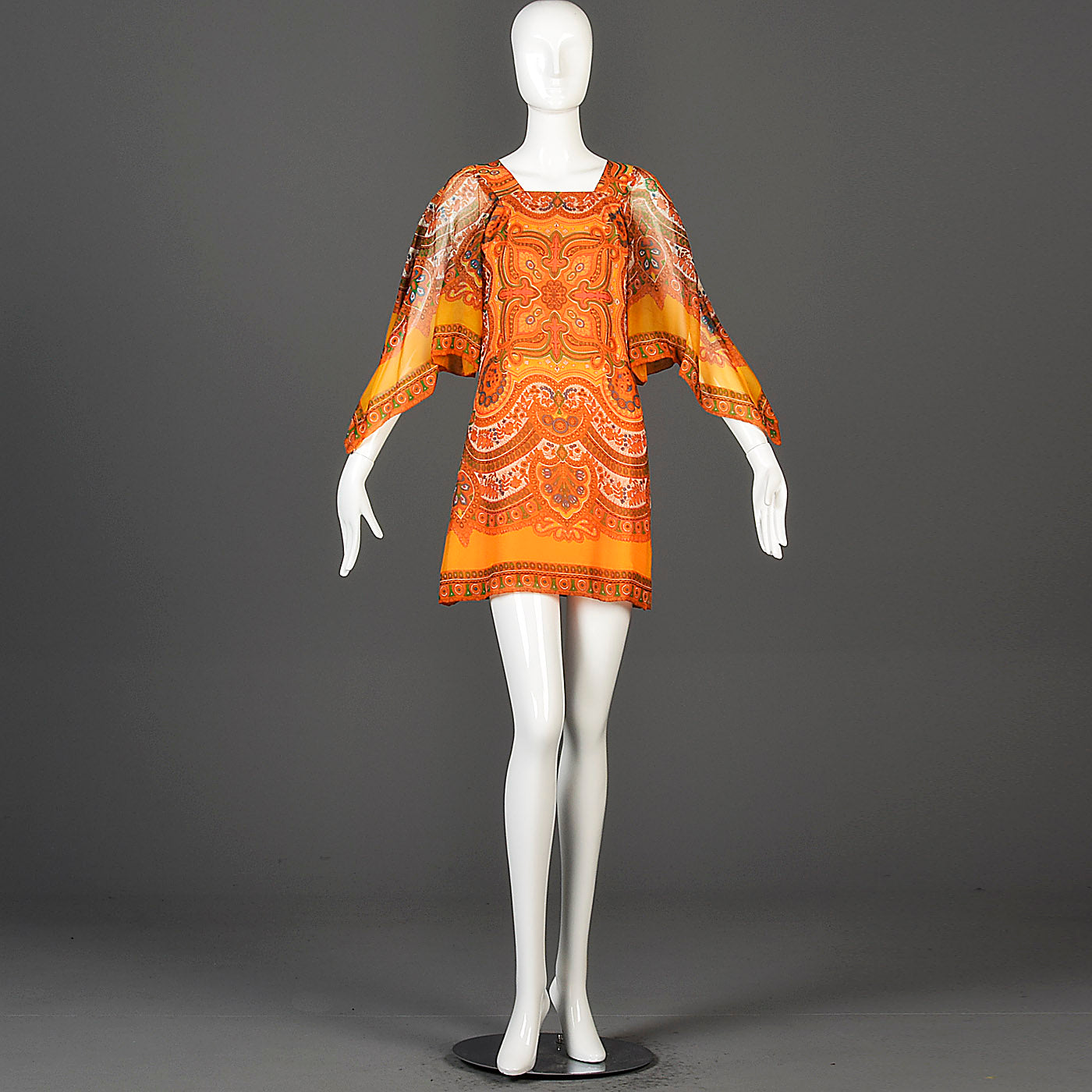 1960s Saks Fifth Avenue Silk Micro Mini Dress with Angel Sleeves