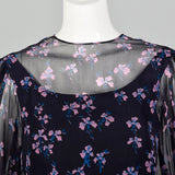 Large-XL Navy Silk Floral Dress
