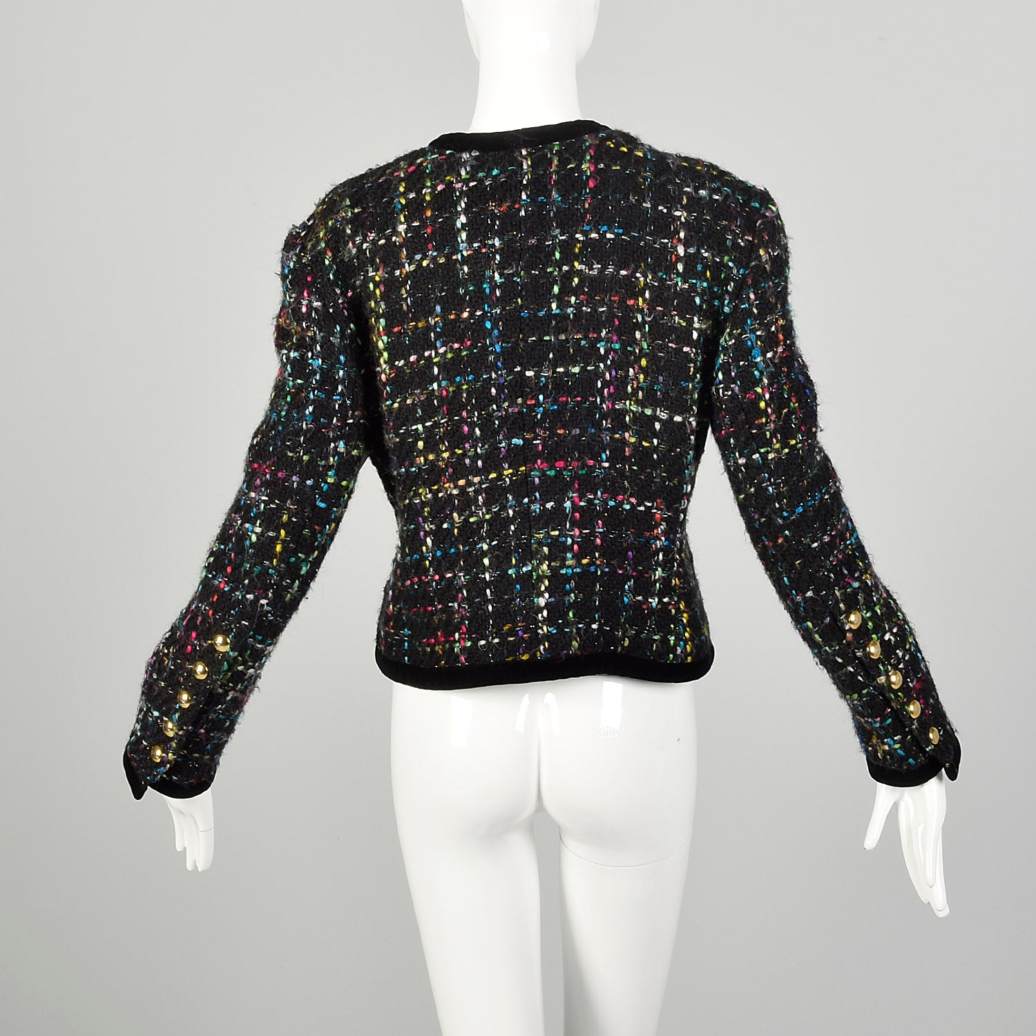 Medium 1990s Escada Jacket Cropped Rainbow Tweed Winter Wool Coat