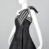 1980s Victor Costa Black Petal Skirt Dress