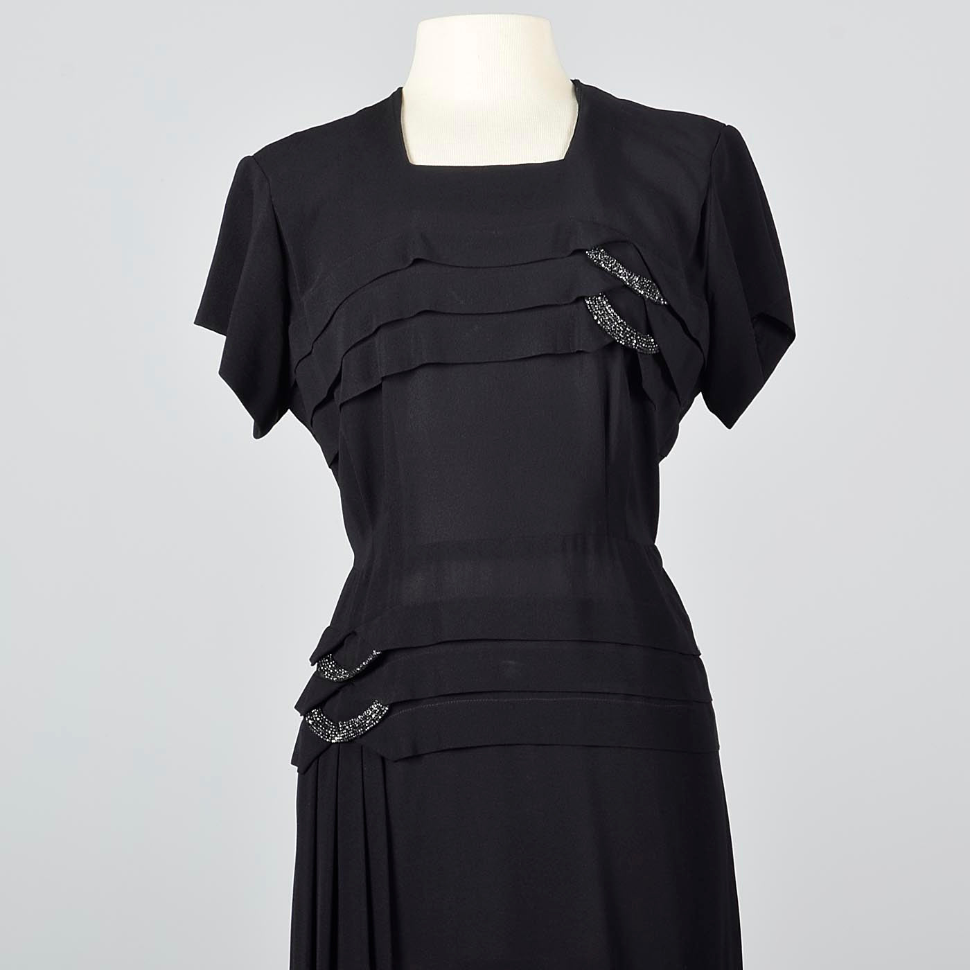 1950s Black Dress with Beaded Loops and Sash