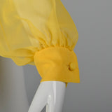 1970s Elegant Sheer Yellow Wrap Blouse