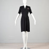 1930s Black Crepe Dress with Sequined Butterfly