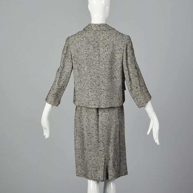 1960s Black and White Tweed Skirt Suit