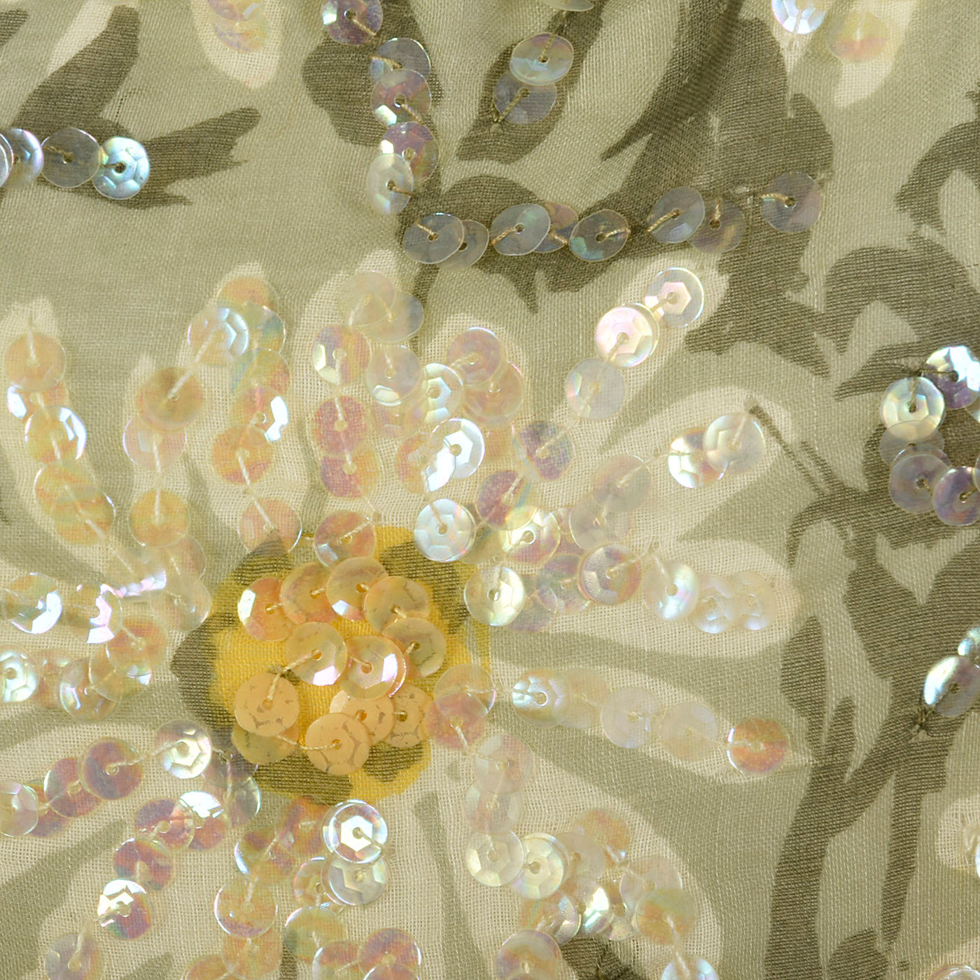1960s Yellow Linen Dress with Sequin Floral Top