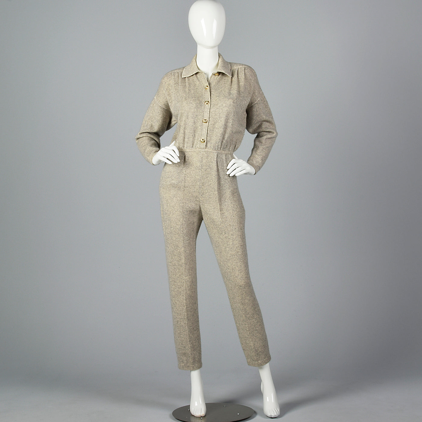 1980s St John Knit Cozy Gray Cashmere Jumpsuit