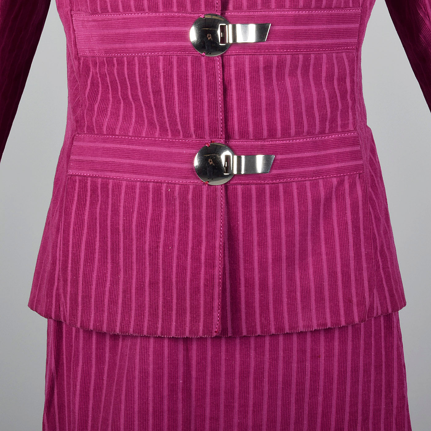 1960s Pink Corduroy Skirt Suit with Mod Silver Clasp Closures