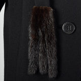 Small 1980s Pauline Trigere Black Wool Coat with Removable Mink Tail Scarf