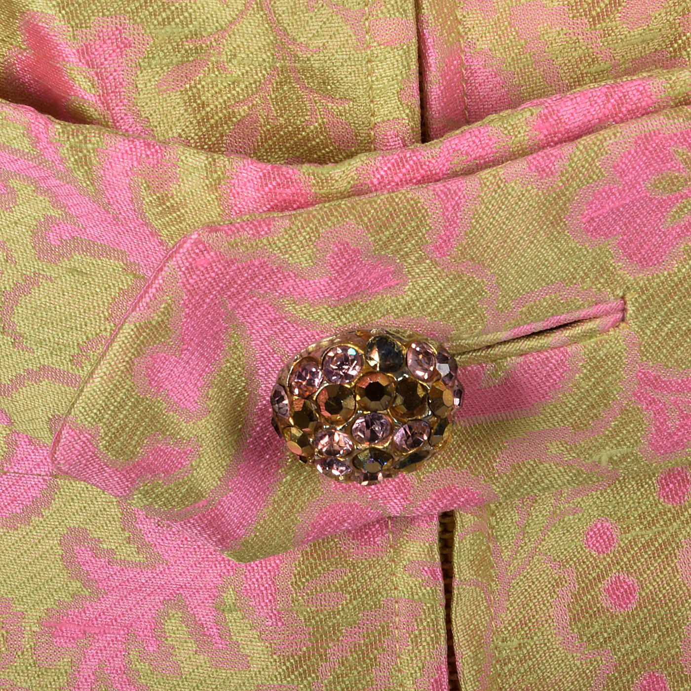 1960s Malcolm Starr Sleeveless Maxi Dress in Pink and Chartreuse Psychedelic Brocade