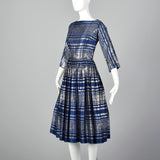 Small 1950s Semi Sheer Metallic Striped Dress